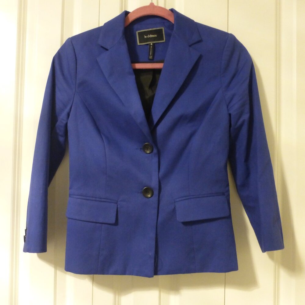 LE CHATEAU royal blue double button 3/4 sleeve blazer with shoulder pads